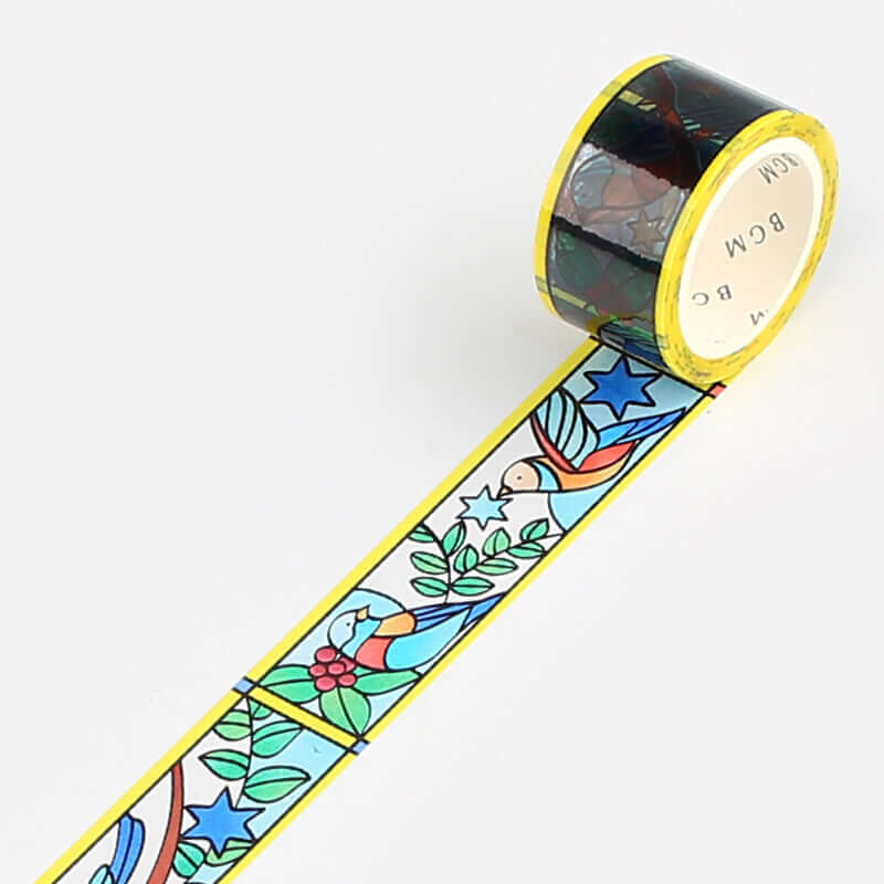 BGM Decorative Tape Bird and Plant Stained Glass PET Tape
