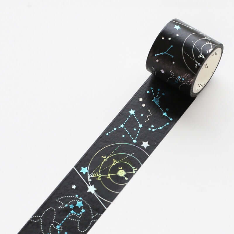 BGM Decorative Tape Black and Silver Star Constellations Washi Tape