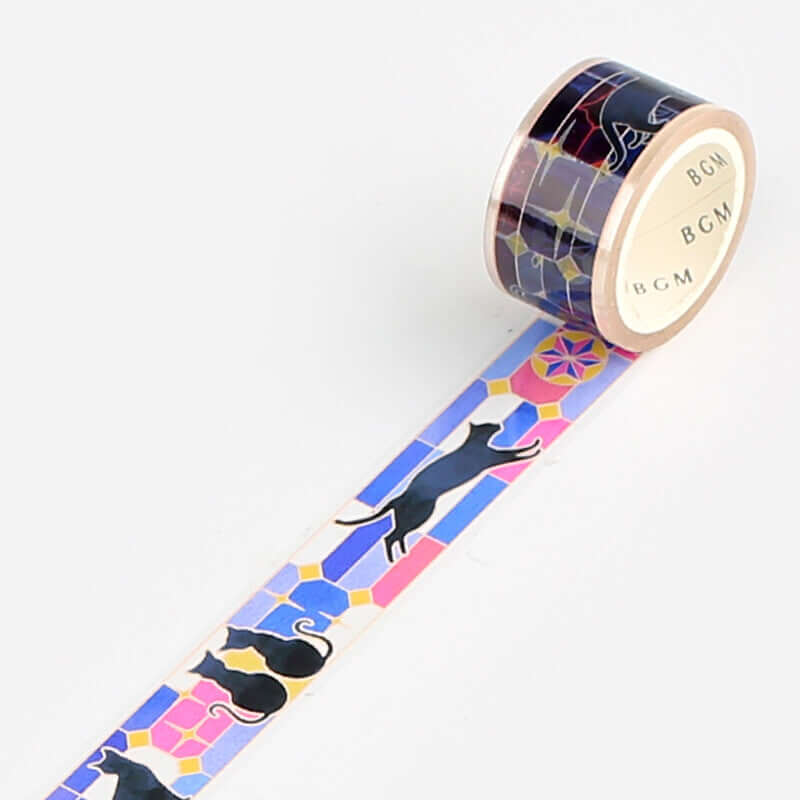 BGM Decorative Tape Black Cat in the Moon Stained Glass PET Tape
