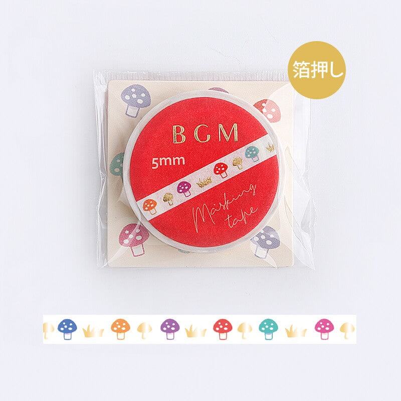 BGM Decorative Tape Slim Colourful Mushroom Washi Tape with Gold Foil