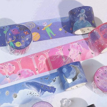 BGM Washi Tape Whale and Moon Phase Wide Washi Tape