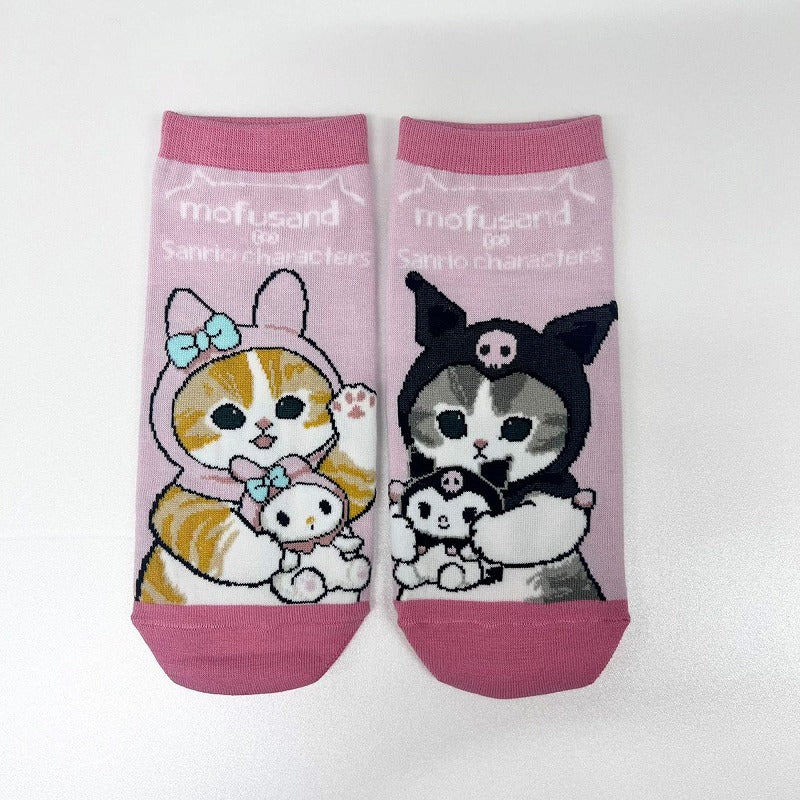 Mofusand Mofusand x Sanrio Pink Kuromi + My Melody Socks 23-25cm