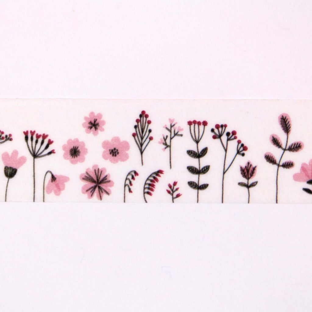 oshoppu Pastel Pink Flower Botanical Washi Tape