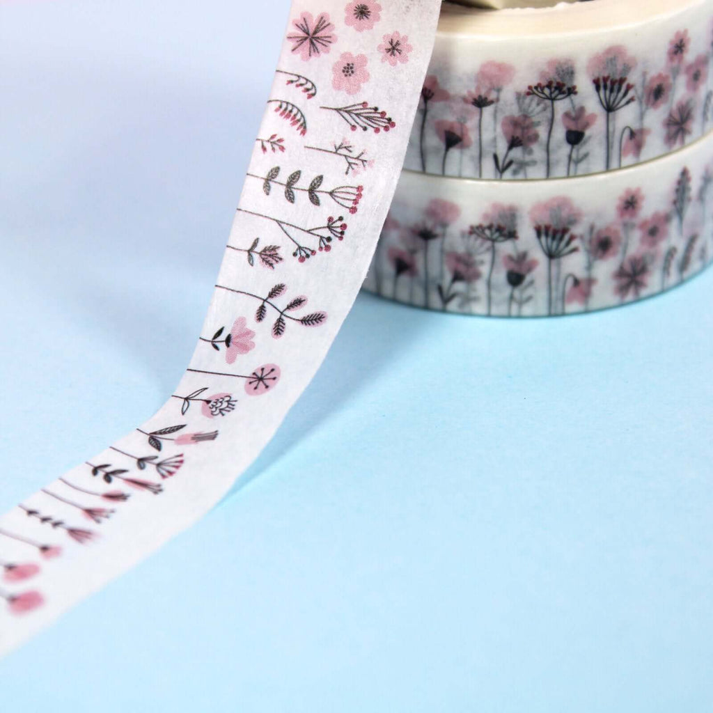 oshoppu Pastel Pink Flower Botanical Washi Tape