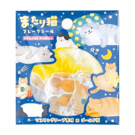 World Craft Decorative Stickers Cat at Night Washi Sticker Flake Pack with Gold Foil