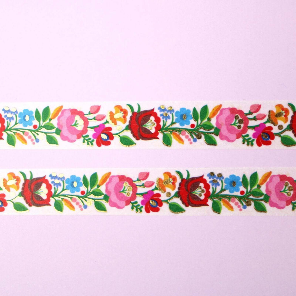 World Craft Flower Washi Tape with Gold Foil Highlights