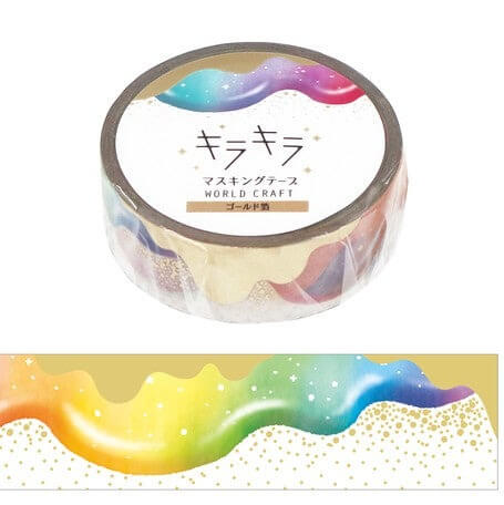 World Craft Gold Glitter Foil Washi Tape with Rainbow Colour Drip