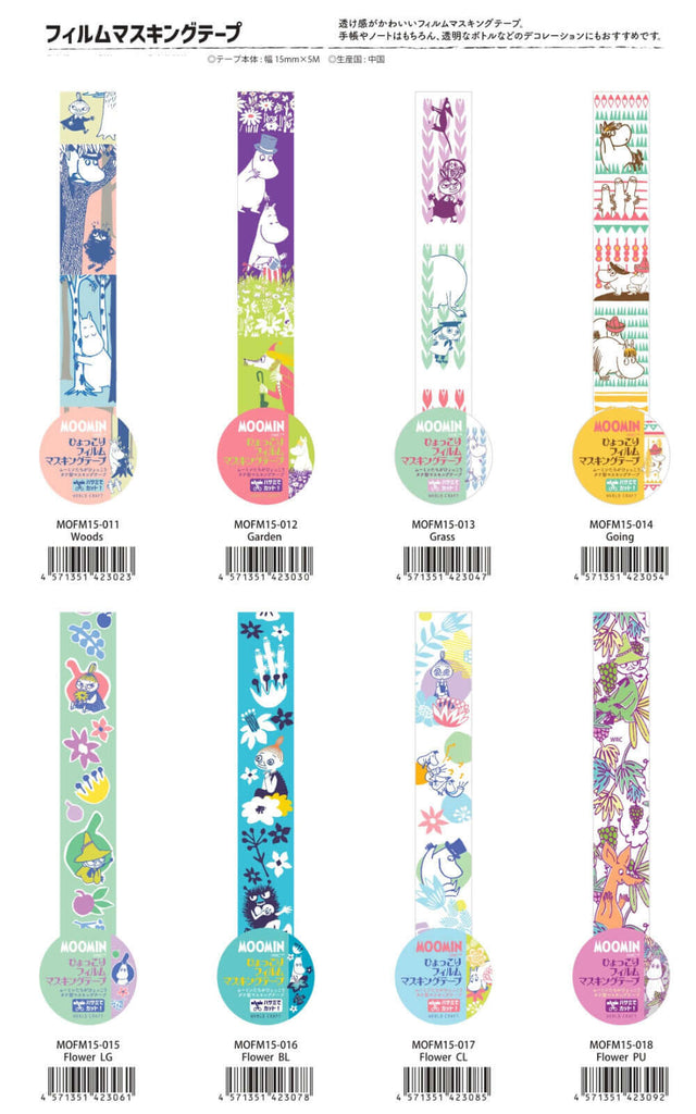 World Craft Moomin PET Clear Tape Flowers Blue