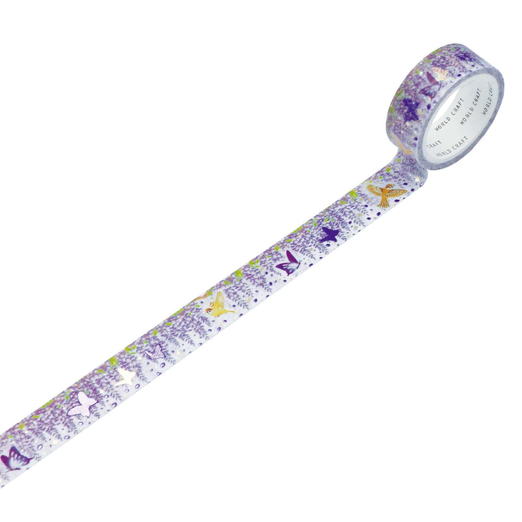 World Craft Washi Tape Purple Wisteria with Butterflies and Birds Washi Tape