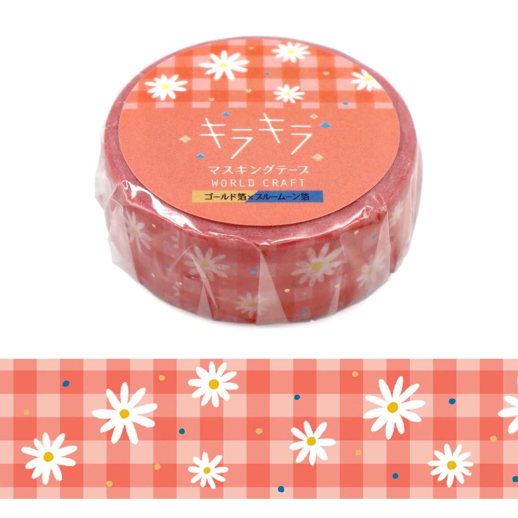 World Craft Washi Tape Red Daisy and Plaid Pattern Washi Tape